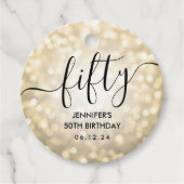 Modern Script Gold Glitter Lights 50ste verjaardag Bedankjes Labels (Voorkant)