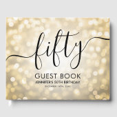 Modern Script Gold Glitter Lights 50ste verjaardag Gastenboek (Voorkant)
