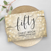Modern Script Gold Glitter Lights 50ste verjaardag Gastenboek