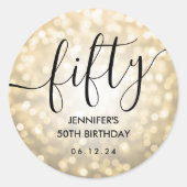 Modern Script Gold Glitter Lights 50ste verjaardag Ronde Sticker (Voorkant)