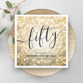 Modern Script Gold Glitter Lights 50ste verjaardag Servet