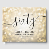 Modern Script Gold Glitter Lights 60ste verjaardag Gastenboek (Voorkant)