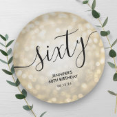 Modern Script Gold Glitter Lights 60ste verjaardag Papieren Bordje