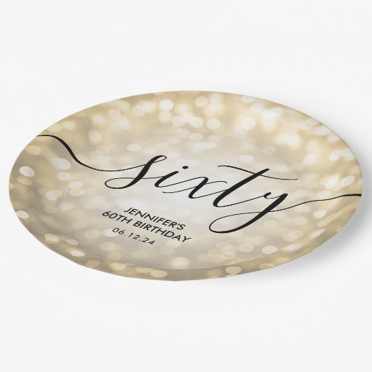 Modern Script Gold Glitter Lights 60ste verjaardag Papieren Bordje (Gekanteld)