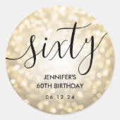 Modern Script Gold Glitter Lights 60ste verjaardag Ronde Sticker (Voorkant)