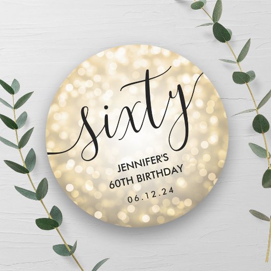Modern Script Gold Glitter Lights 60ste verjaardag Ronde Sticker