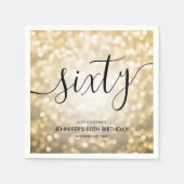 Modern Script Gold Glitter Lights 60ste verjaardag Servet (Voorkant)