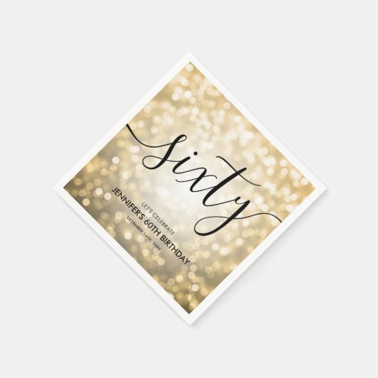 Modern Script Gold Glitter Lights 60ste verjaardag Servet (Hoek)