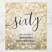 Modern Script Gold Glitter Lights 60ste verjaardag Wijn Etiket (Enkel label)