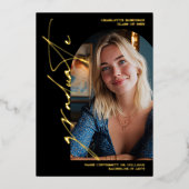 Modern Script gold graduate photo graduation Folie Uitnodiging (Voorkant)
