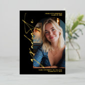 Modern Script gold graduate photo graduation Folie Uitnodiging (Staand Voorkant)
