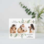 Modern Script Gold Greenery Baby eerste Kerstmis Feestdagenkaart (Staand voorkant)