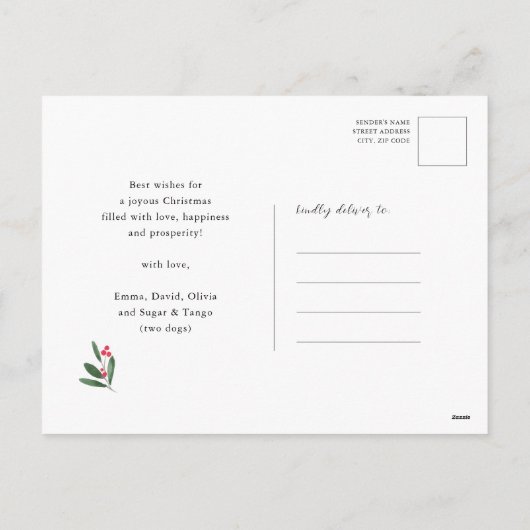 Modern Script Gold Greenery Baby eerste Kerstmis Feestdagenkaart (Achterkant)