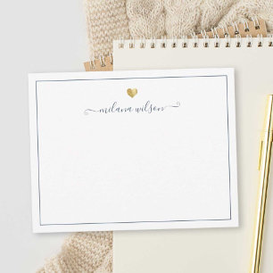 Modern Script Gold Heart, aangepast blauw meisje Notitiekaartje