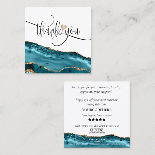 Modern Script Gold Heart Bedankt voor uw bestellin Vierkante Visitekaartje (Voorkant / Achterkant)