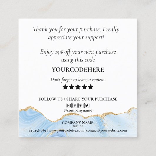 Modern Script Gold Heart Bedankt voor uw bestellin Vierkante Visitekaartje (Achterkant)