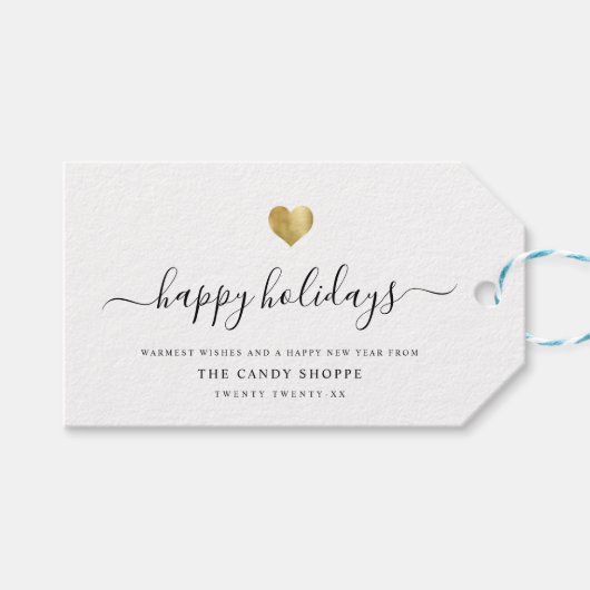 Modern Script Gold Heart Business Prettige feestda Cadeaulabel (Voorkant (Horizontaal))