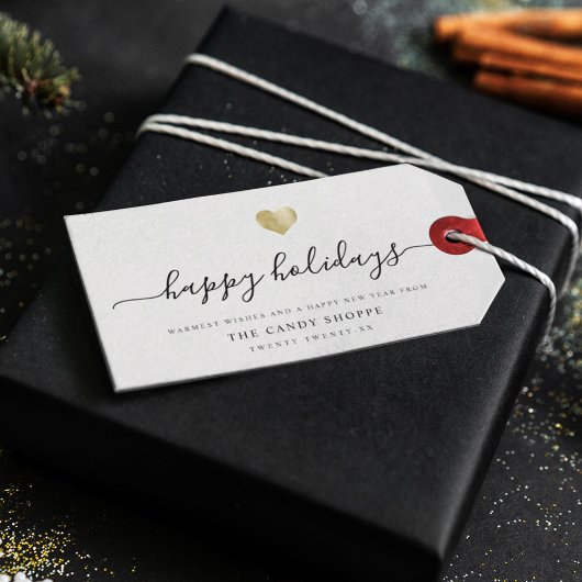 Modern Script Gold Heart Business Prettige feestda Cadeaulabel