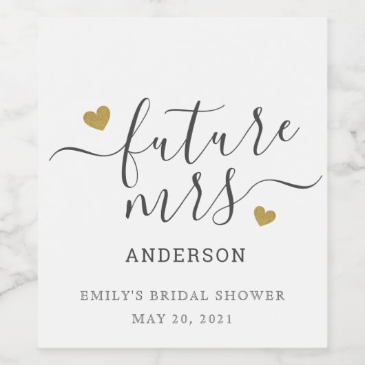 Modern Script Gold Heart Future Mrs. Vrijgezellenf Wijn Etiket (Enkel label)