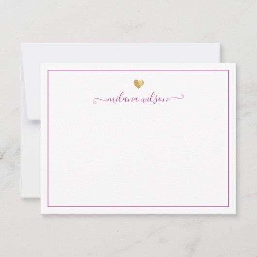 Modern Script Gold Heart op maat gemaakt roze meis Notitiekaartje (Voorkant)
