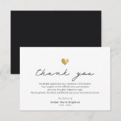 Modern Script Gold Heart Sympathy Thank You Card Bedankkaart (Voorkant / Achterkant)