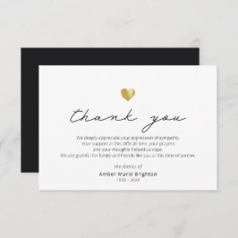 Modern Script Gold Heart Sympathy Thank You Card Bedankkaart