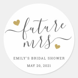 Modern Script Gold Hearts Future Mrs Vrijgezellenf Ronde Sticker