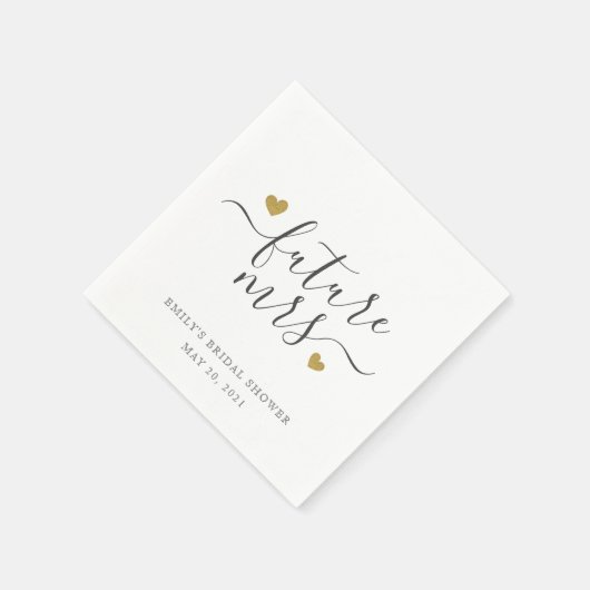 Modern Script Gold Hearts Future Mrs Vrijgezellenf Servet (Hoek)