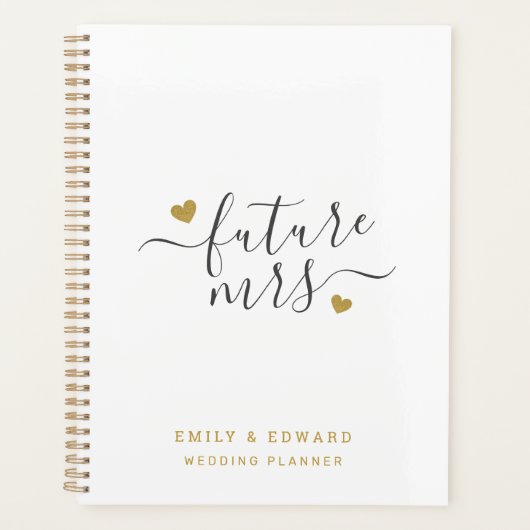 Modern Script Gold Hearts Future Mrs Wedding Planner (Voorkant)