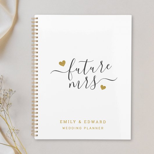 Modern Script Gold Hearts Future Mrs Wedding Planner