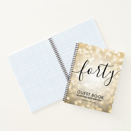 Modern Script Gold Lights 40th Birthday GASTENBOEK Notitieboek (Binnen)