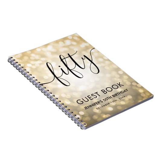 Modern Script Gold Lights 50e Verjaardag GASTENBOE Notitieboek (Rechterzijde)