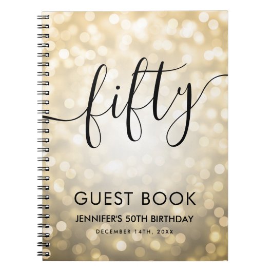 Modern Script Gold Lights 50e Verjaardag GASTENBOE Notitieboek (Voorkant)