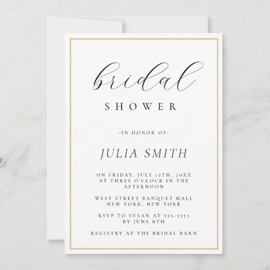 Modern Script Gold Lijst Bridal Shower Invitation Kaart (Voorkant)