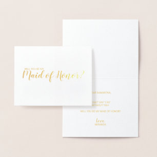 Modern Script Gold Maid of Honor Voorstel Folie Kaarten