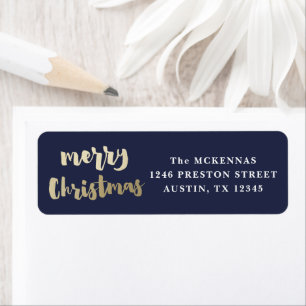 Modern Script Gold Merry-kerstterugzendadres Etiket