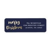 Modern Script Gold Merry-kerstterugzendadres Etiket (Voorkant)