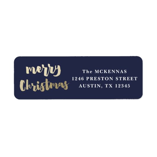 Modern Script Gold Merry-kerstterugzendadres Etiket (Voorkant)