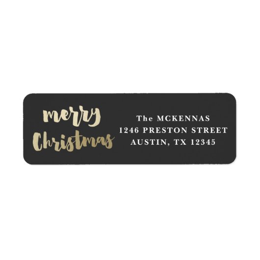 Modern Script Gold Merry-kerstterugzendadres Etiket (Voorkant)