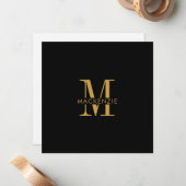 Modern Script Gold Monogram Initialen Minimal Notitiekaartje (Voorkant / Achterkant in situ)