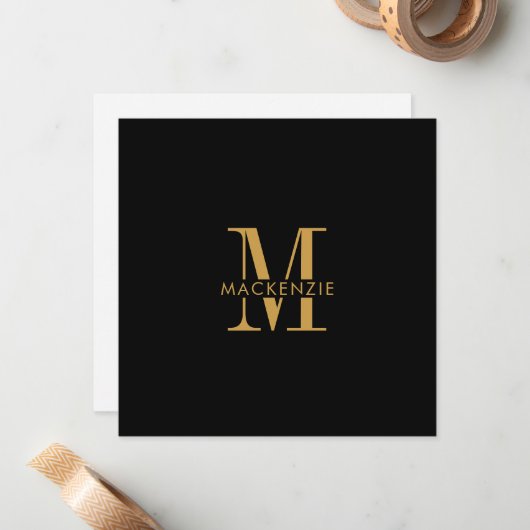 Modern Script Gold Monogram Initialen Minimal Notitiekaartje (Voorkant / Achterkant in situ)