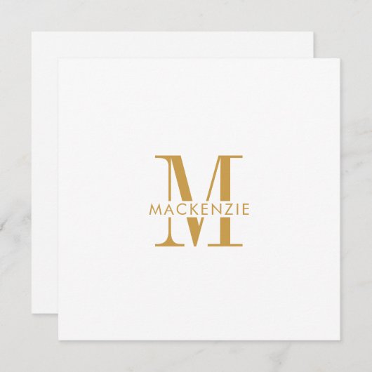 Modern Script Gold Monogram Initialen Minimal Notitiekaartje (Voorkant / Achterkant)