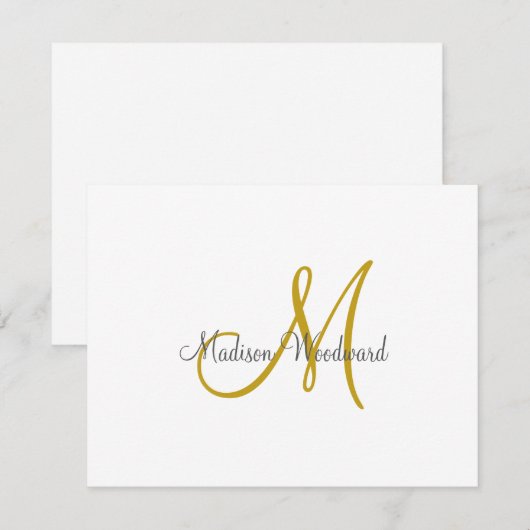 Modern Script Gold Monogram Notitiekaartje (Voorkant / Achterkant)
