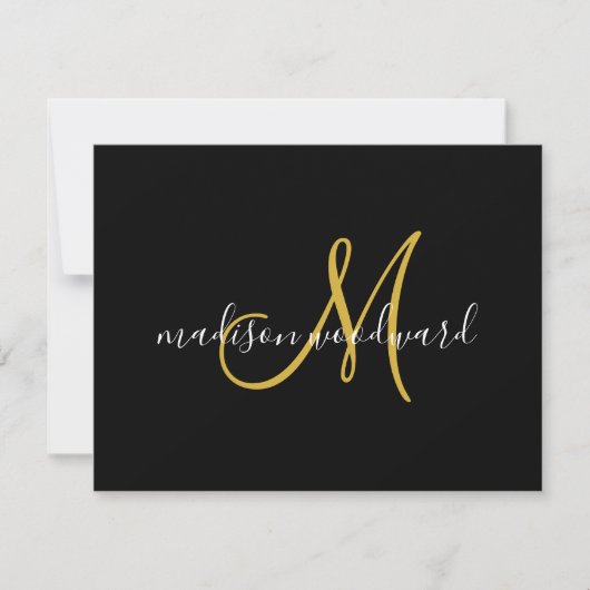 Modern Script Gold Monogram zwart Notitiekaartje (Voorkant)