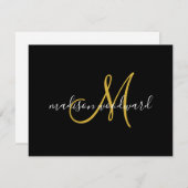 Modern Script Gold Monogram zwart Notitiekaartje (Voorkant / Achterkant)