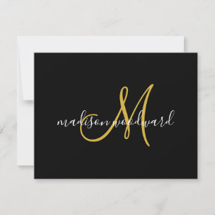 Modern Script Gold Monogram zwart Notitiekaartje