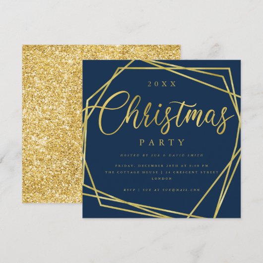 MODERN Script Gold Navy Folie Lijst Kerstfeest Kaart (Voorkant / Achterkant)