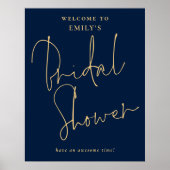 Modern Script Gold Navy Welkom in Vrijgezellenfees Poster (Voorkant)