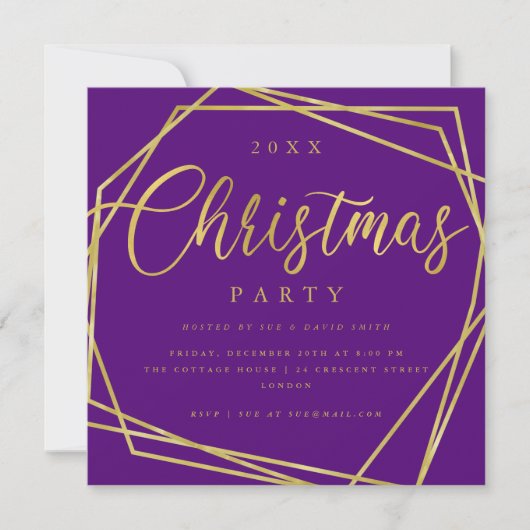 MODERN Script Gold Paars Lijst kerstfeest Kaart (Voorkant)