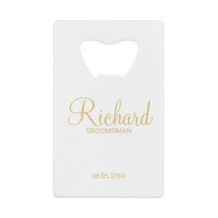Modern Script Gold Personalized Groomsman Creditkaart Flessenopener